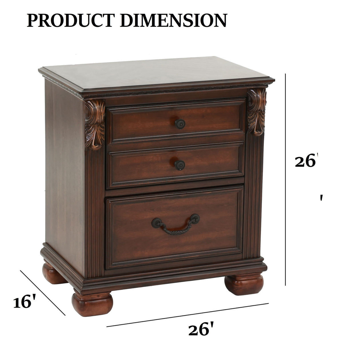3 Piece Bedroom Set, Elegant Panel Bed With 2 Nightstands