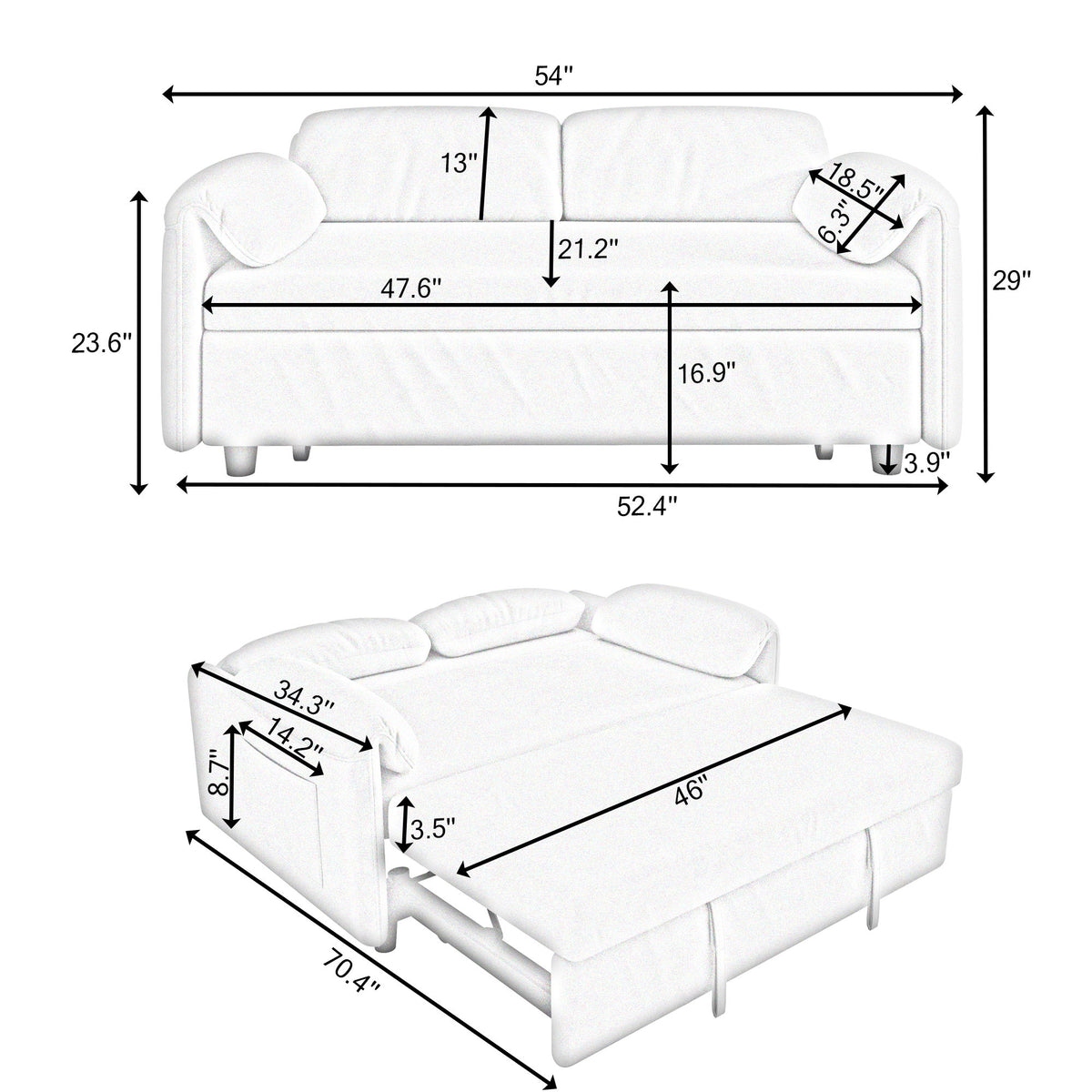 Sofa, Dual Purpose Lounge With Retractable Queen Size Bed