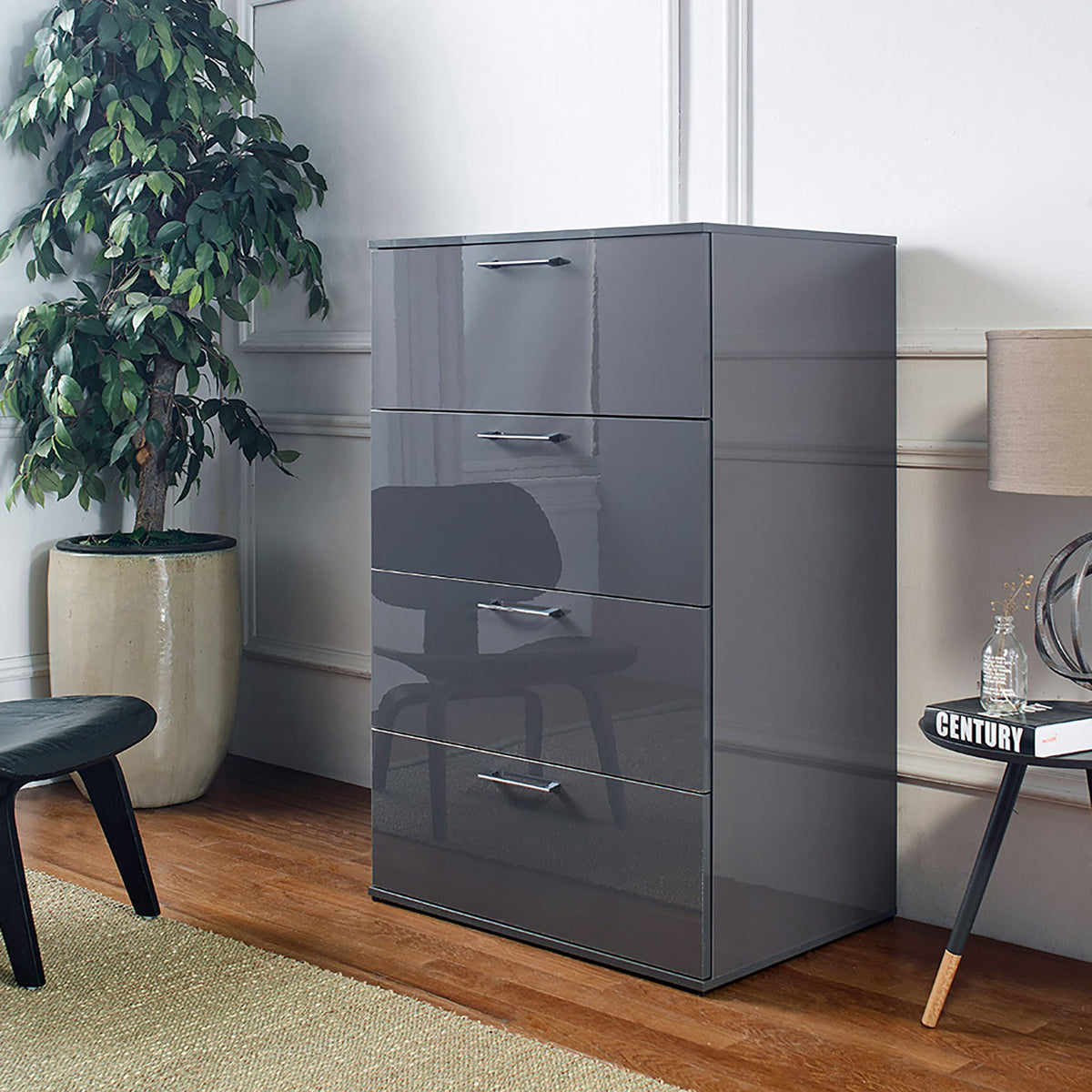 Bliss - Glossy 4 Drawer Jumbo Chest With Extra Deep Storage