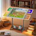 360 Degree Tilting Wooden Puzzle Table With 1500 Pieces, Rolling Design With Adjustable Height, Drawer, And Protective Cover - Black / Natural Wood