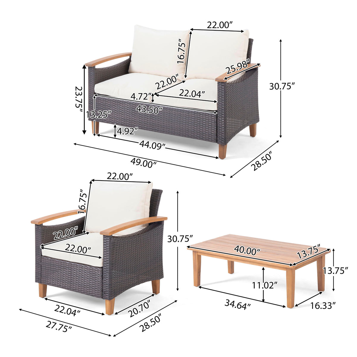 Isla - Transitional Chat Set With Water Resistant Cushions - Teak