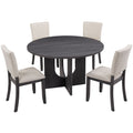 Round Dining Set With 4 Upholstered Dining Chairs