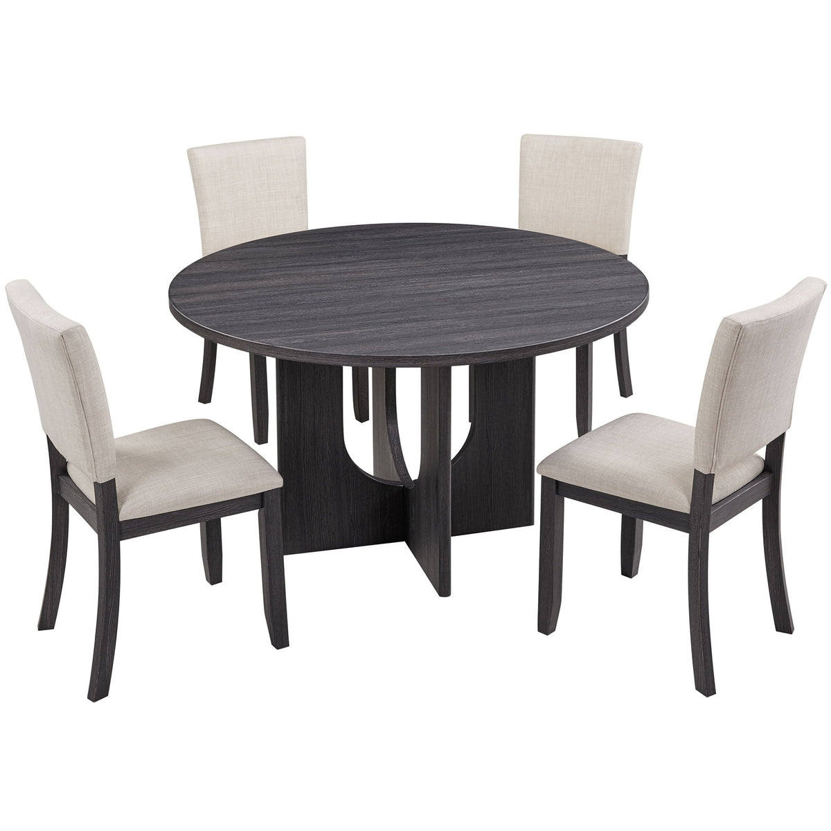 Round Dining Set With 4 Upholstered Dining Chairs