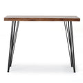 Modern Industrial Breakfast Bar Table, Metal Hairpin Legs & Wood Veneer Top - Natural