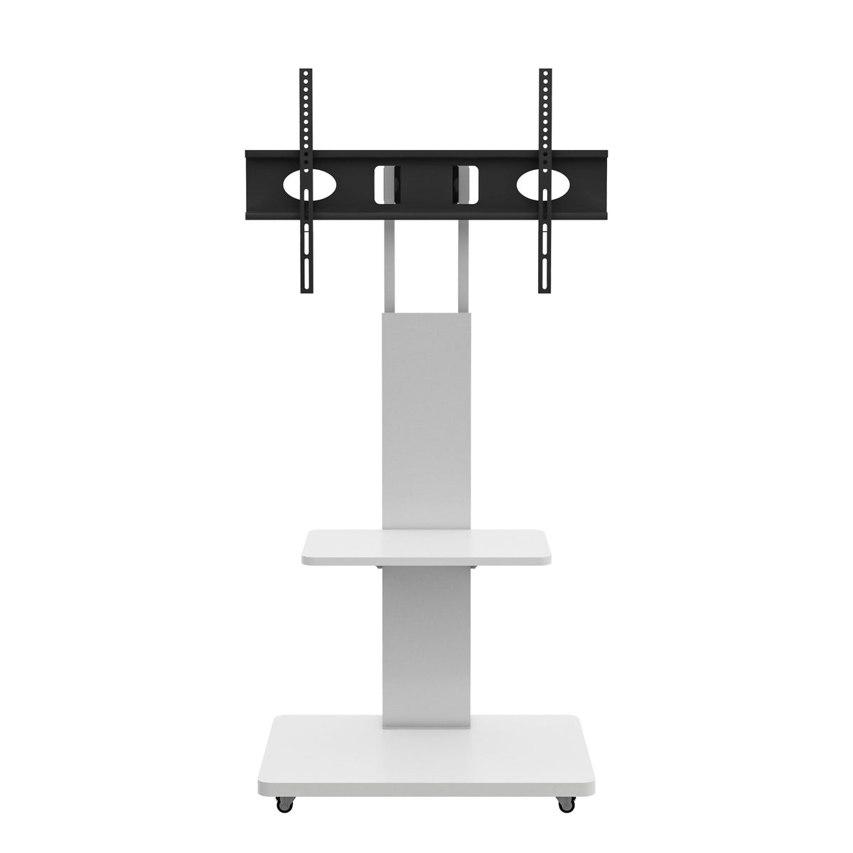 Mobile TV Stand With Shelf Floor Mount Cart For TVs With Lockable Wheels Ideal For Living Room Bedroom Or Office - White