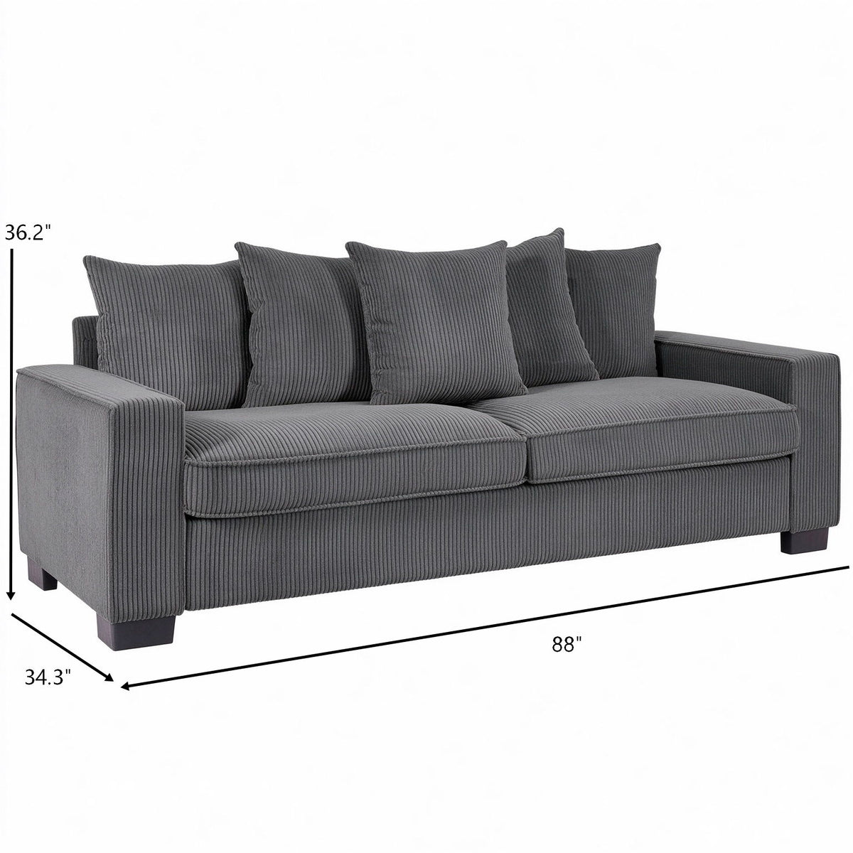 Luxe Sofa With 5 Matching Toss Pillows, Sleek Design, Spacious And Comfortable 3 Seater Couch