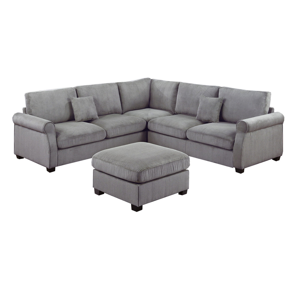 Modern Sectional Set With Corner Wedge, Loveseat, Ottoman & 2 Pillows
