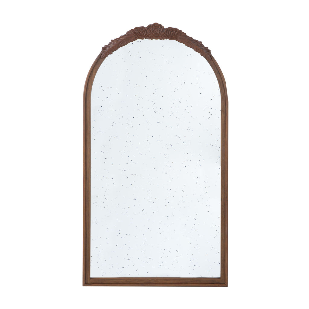 Hand Carved Rose Antique Mirror Frame, Wood Arch Mirror Wall Decor For Living Room