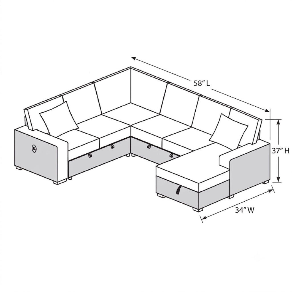 Convertible Sectional Upholstered Sleeper Sofa With Storage Chaise