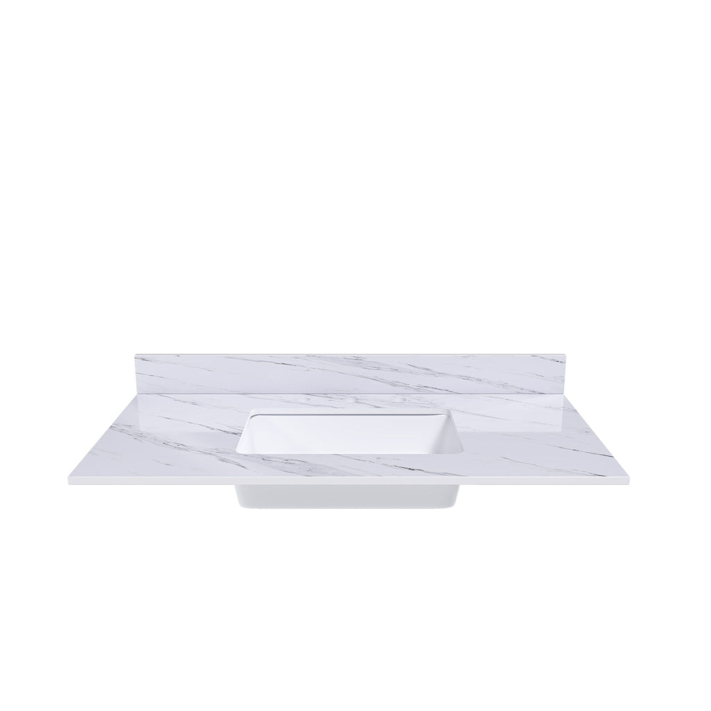 Bianco Carrara Venato Elegant Marble Vanity Top, Bathroom Vanity With Undermount Sink, Sintered Stone