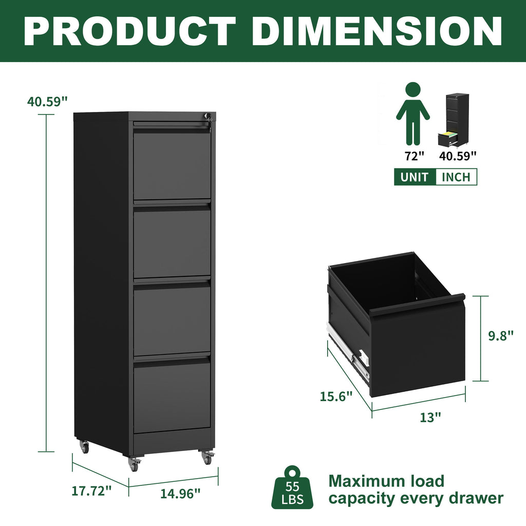 Drawer Metal Locking Vertical File Cabinet With Wheels Heavy Duty Lockable Storage