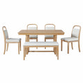 Farmhouse Dining Set With 4 Upholstered Chairs & 1 Bench