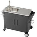 Outdoor Grill Table With Sink, Grill Cart With Sink And Cabinet With Wheels - Black / Silver