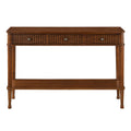Console Table With Reeded Diamond Pattern Drawer Fronts, Open Storage Shelf For Living Room - Walnut