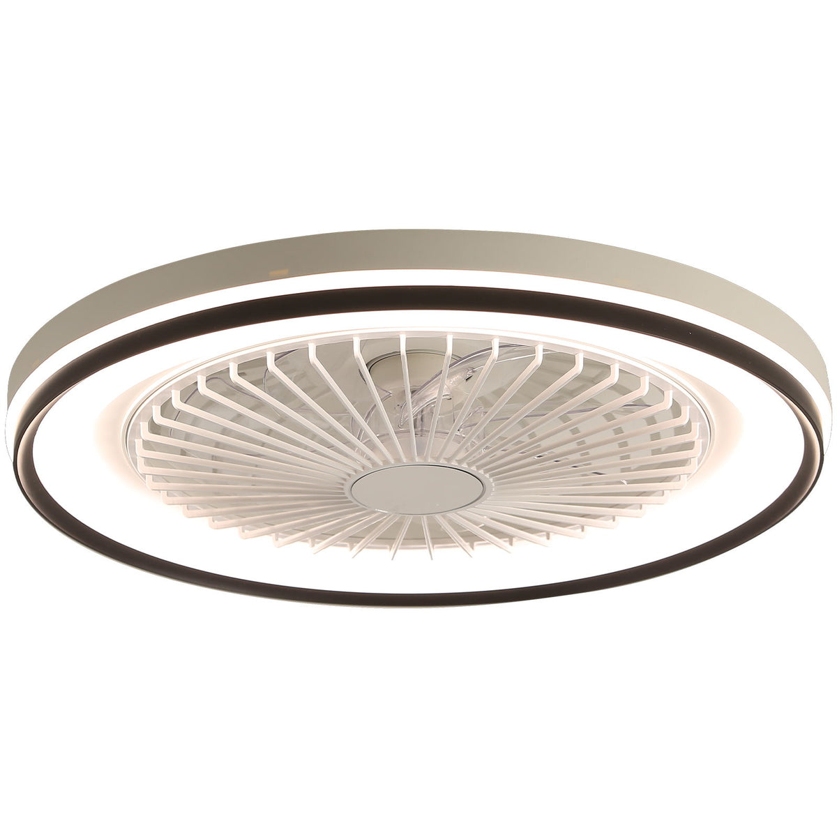 RGB Dimmable LED Enclosed Ceiling Fan With Light Flush Mount Bladeless, 6 Speed, Remote Control - White