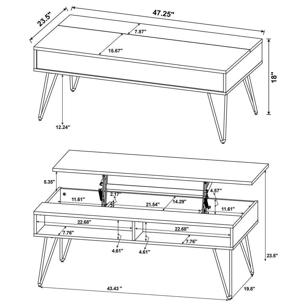 2 Piece Lift Top Coffee And End Table Set With Hairpin Legs - Golden Oak