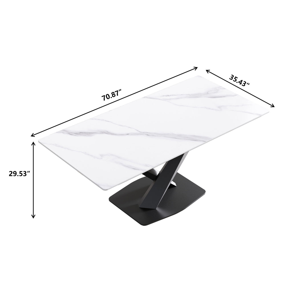 Modern Artificial Stone Straight Edge Metal X Leg Dining Table, 6 People