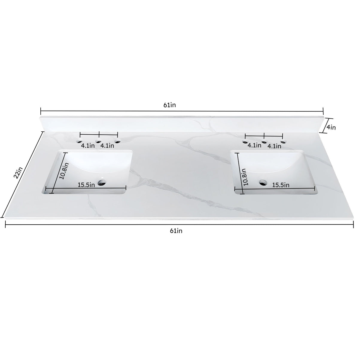 Bathroom Vanity Top With Undermount Sink, 3 Pre Drilled Holes