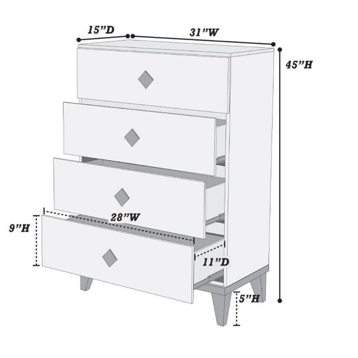 Bedroom Chest Of Drawers With 4 Drawer Storage - Gray / Gray