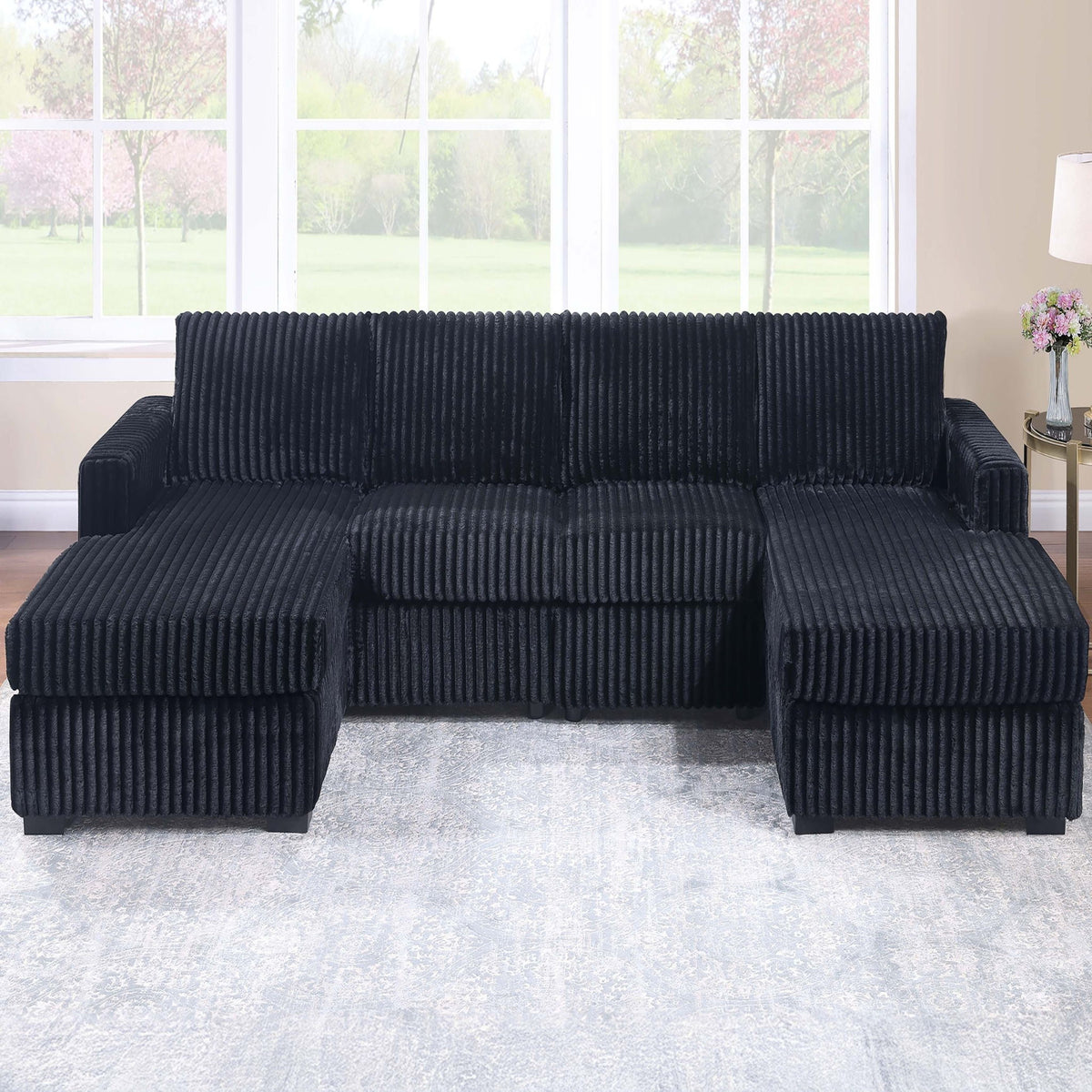 U-Shaped Sectional Set With Cushion Back Armless Chairs Right And Left Arm Chaise