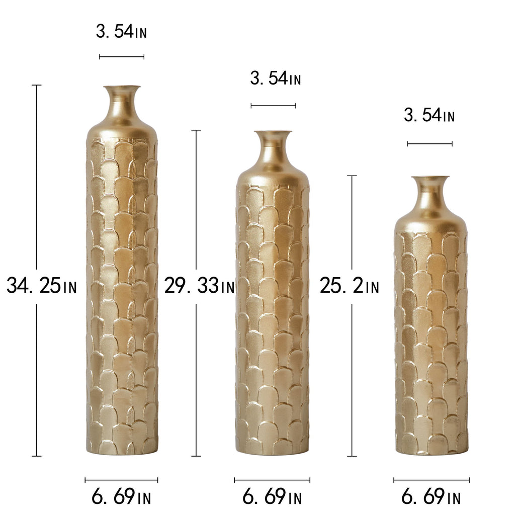 Floor Metal Vases Decorated White Metal Vases (Set of 3) Gorgeous Home Decoration Large Glazed Metal Vases - Golden