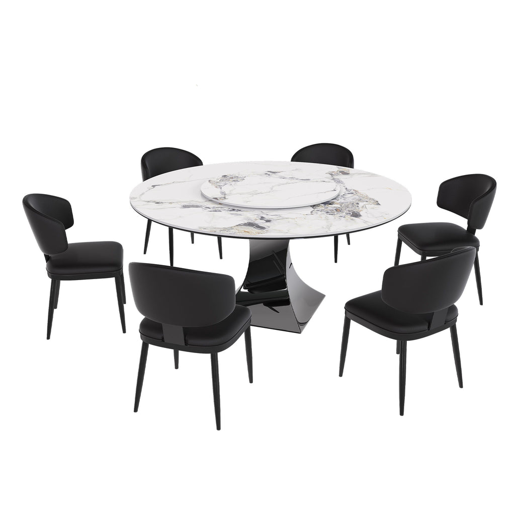 Round Dining Table & 6 Chairs Set - Silver
