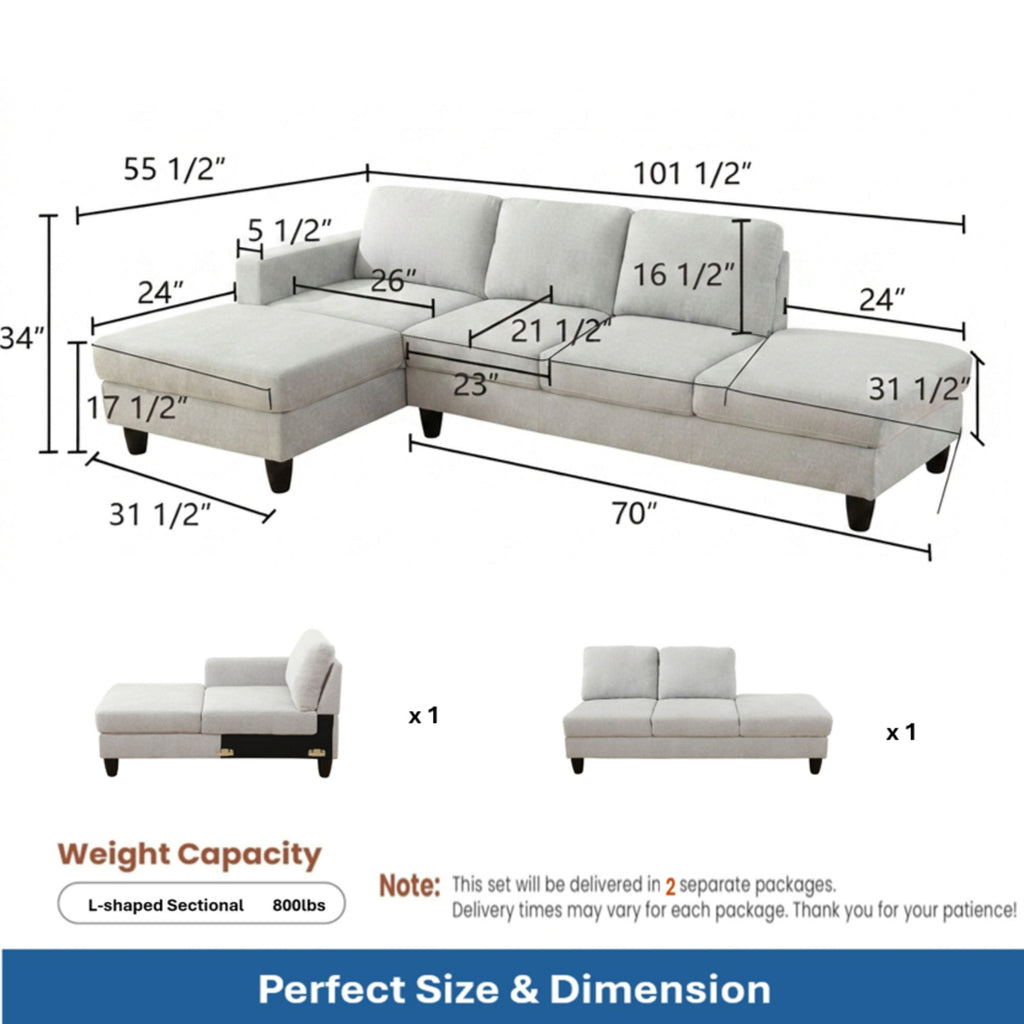 L - Shaped Sectional Sofa With Chaise & Ottoman