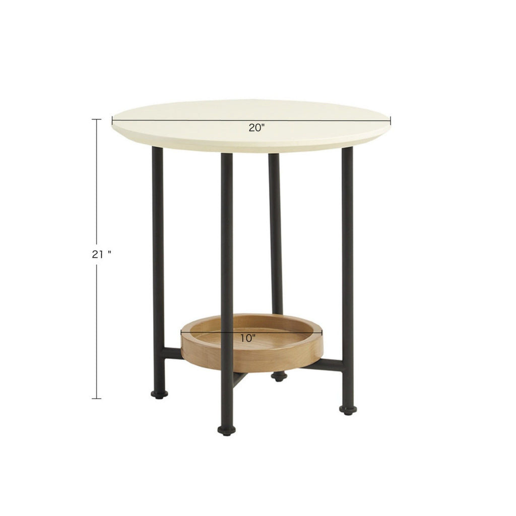 Oval End Table - White / Natural
