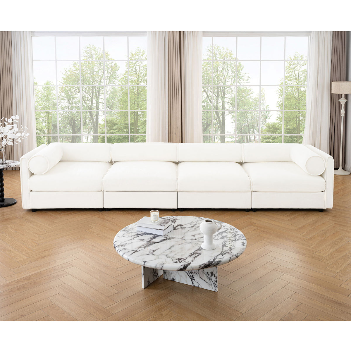Stylish Sofa With Storage Seat And Cylindrical Backrest