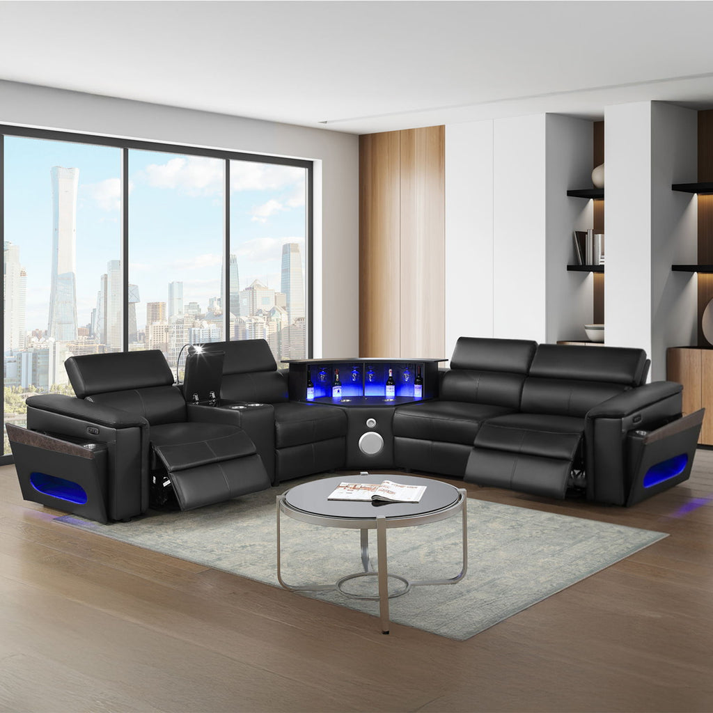 Nova - Sectional With Bluetooth Speaker, LED And Lifting Wine Cabinet