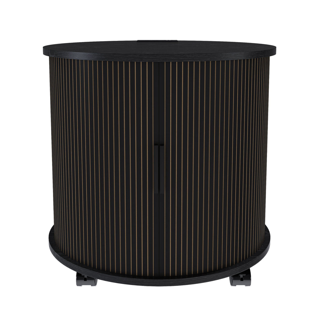 Cylinder Nightstand With Charging Station & Sliding Door