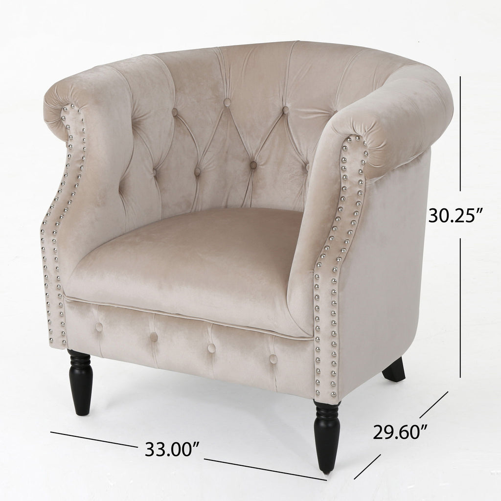 Celestialis - Upholstered Velvet Club Chair With Tub Design And Rolled Recessed Armrests - Champagne