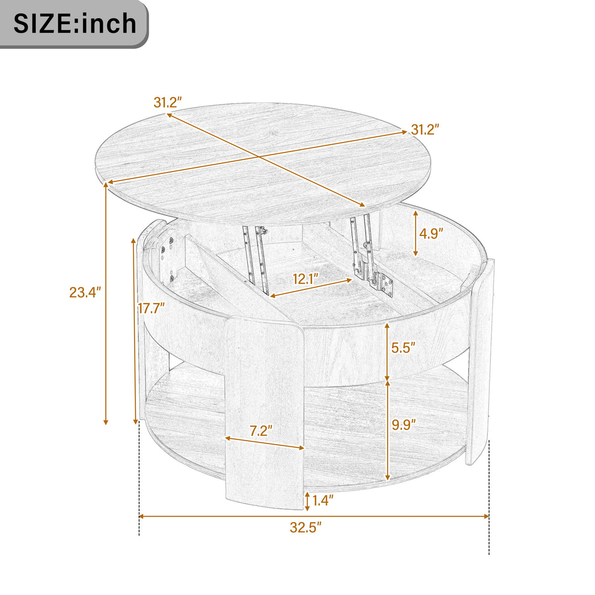 Round Lift Top Coffee Table With Hidden Storage
