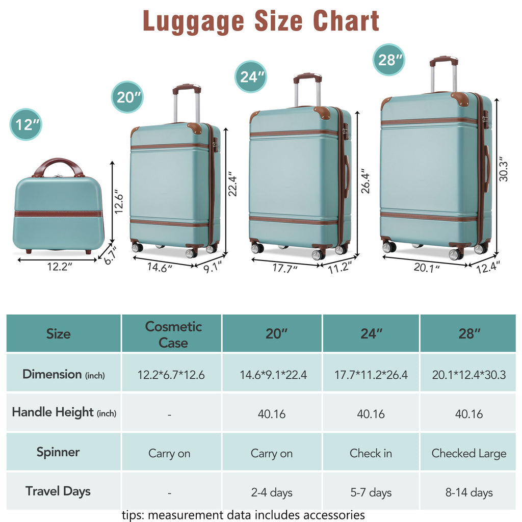 Hardshell Luggage Sets 4 Pieces 20" / 24" / 28" Luggages And Cosmetic Case Spinner Suitcase With Tsa Lock Lightweight