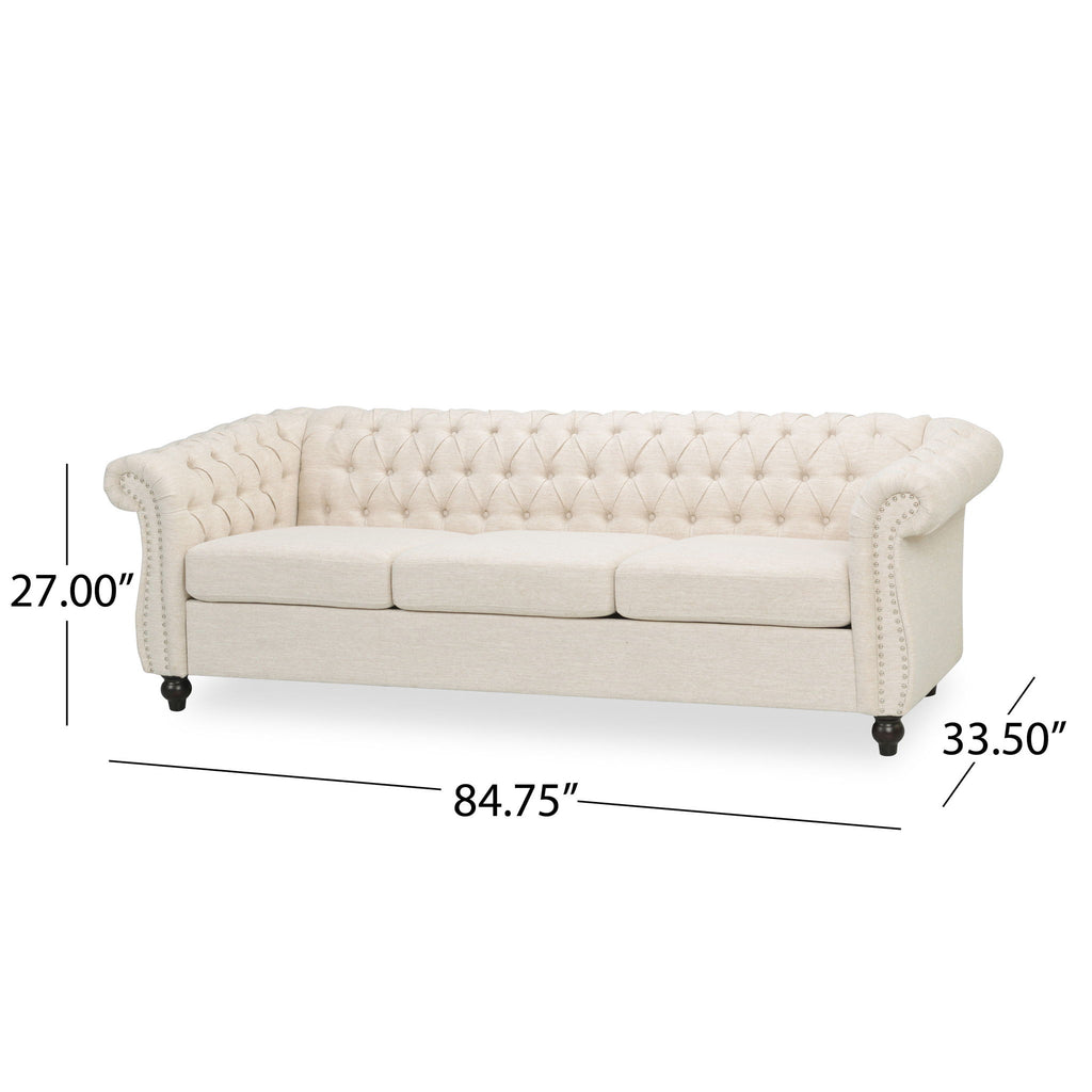 Chesterfield Style 3 Seater Sofa With Deep Button Tufting - Beige