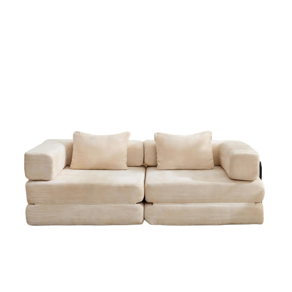Convertible Floor Sofa Bed With Pillow Back Support Armrest