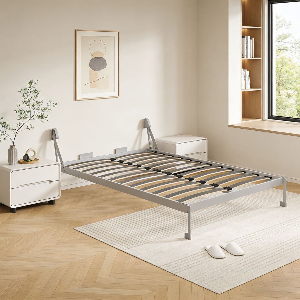 Queen Size Vertical Murphy Wall Cabinet Folding Bed With Automatic Legs - Gray