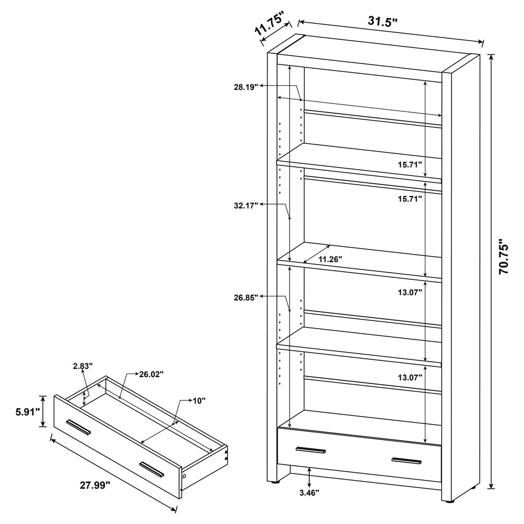 Maureen - 5 Shelf Bookcase With Drawer - Cappuccino