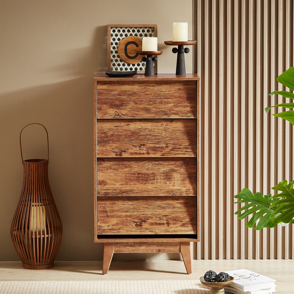 Vintage Style 4 Drawer Double Dresser With Bevel Design - Brown