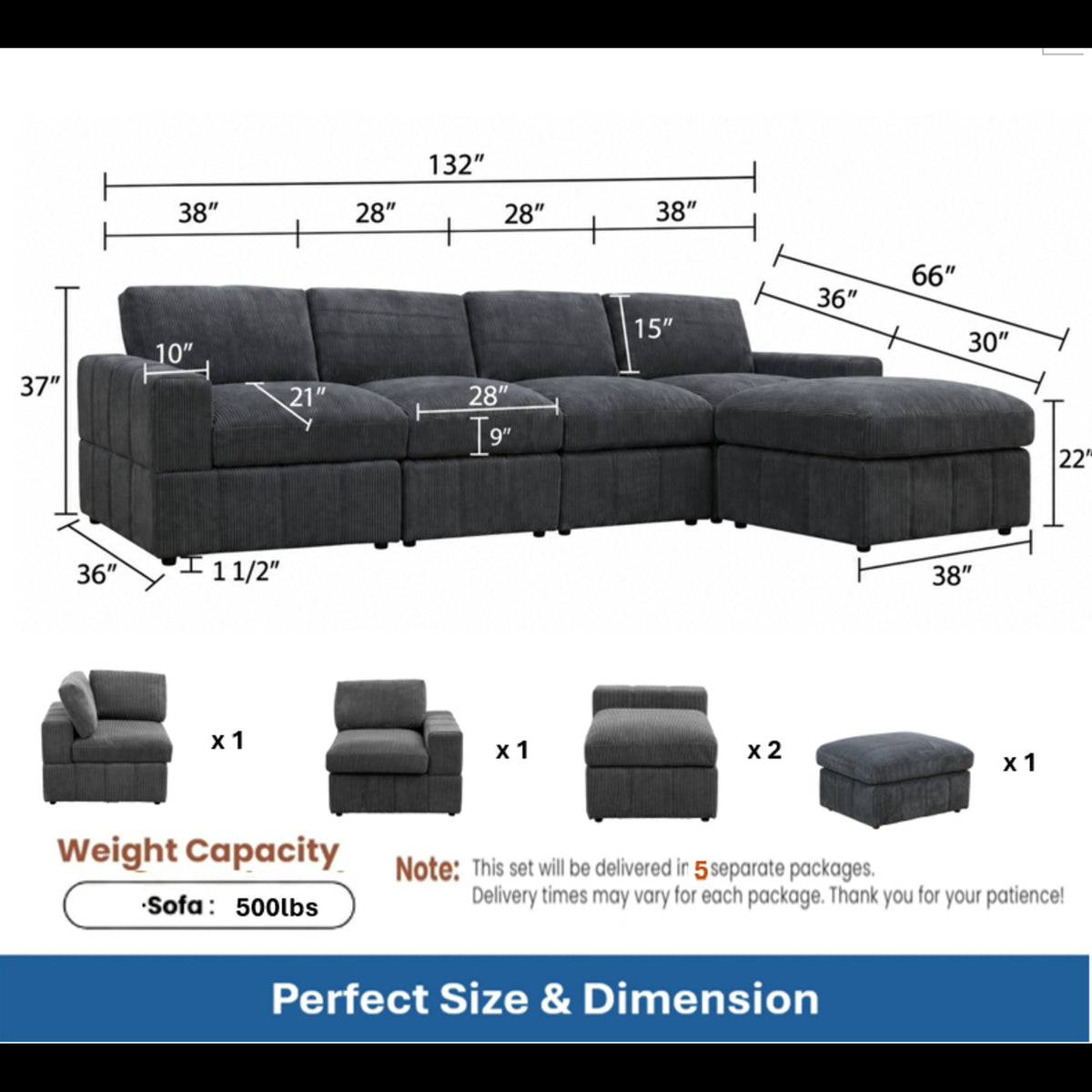 Modular Sectional Sofa, Reversible Set
