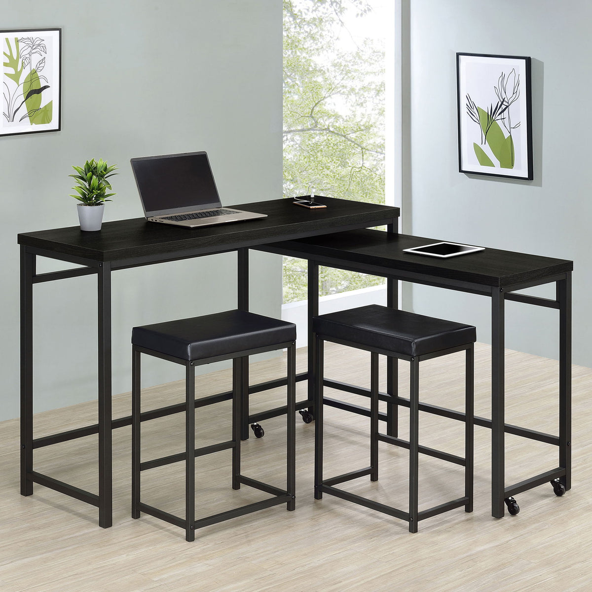 Klekner - 4 Piece Counter Height Table Set With Nesting Tables And Backless Stools - Charcoal