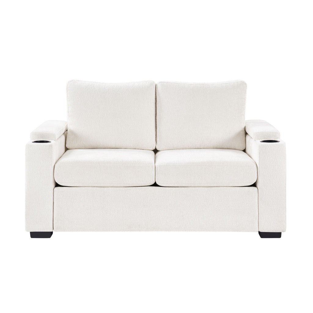 Pull Out Sofa Bed Loveseat With Twin Mattress, Cup Holders And Arm Storage