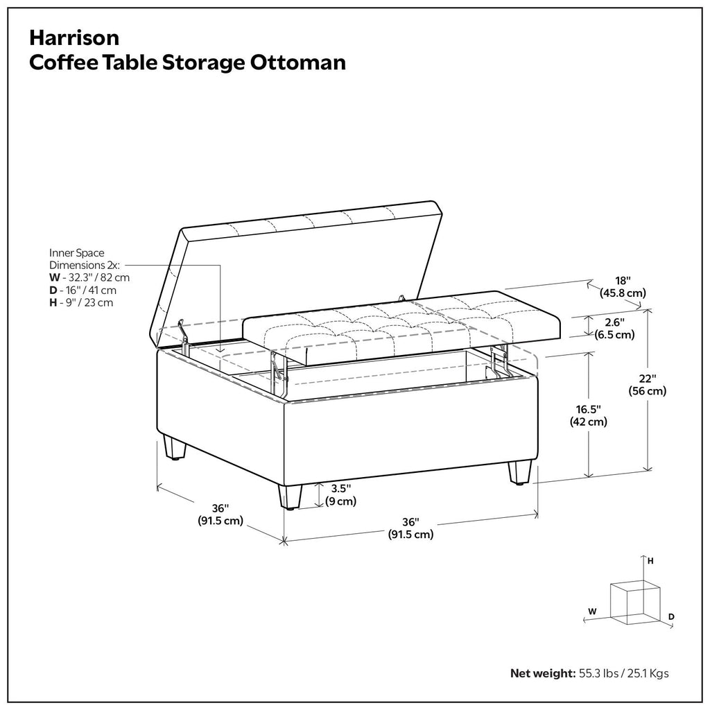 Harrison - Coffee Table Storage Ottoman Lift Top - Stone Gray