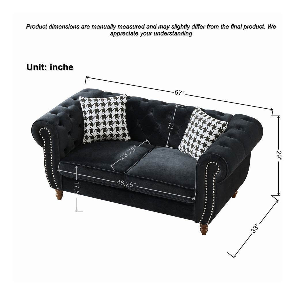 Chesterfield Upholstery Fabric Loveseat With Roll Armrest And Nailhead