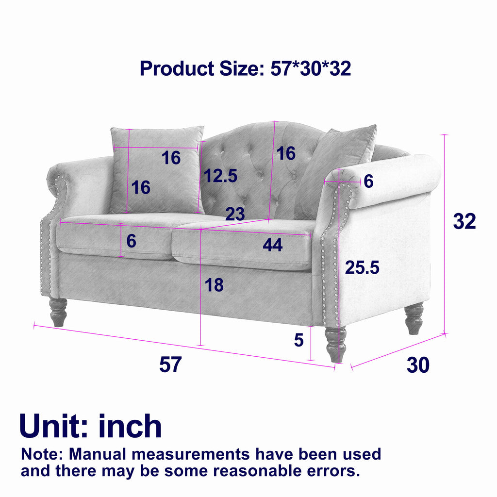 2 Seater Chesterfield Sofa With Rolled Arms And Nailhead Trim For Living Room