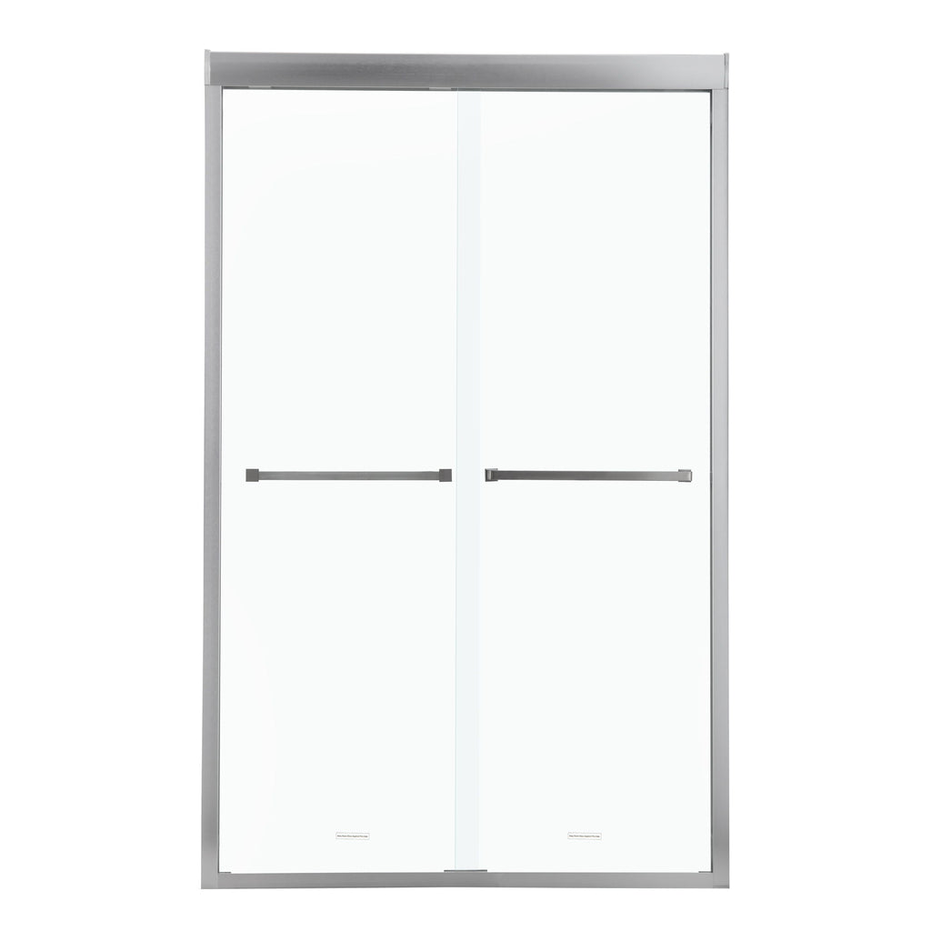 Modern Semi Frameless Bypass Sliding Shower Enclosure - Brushed Silver