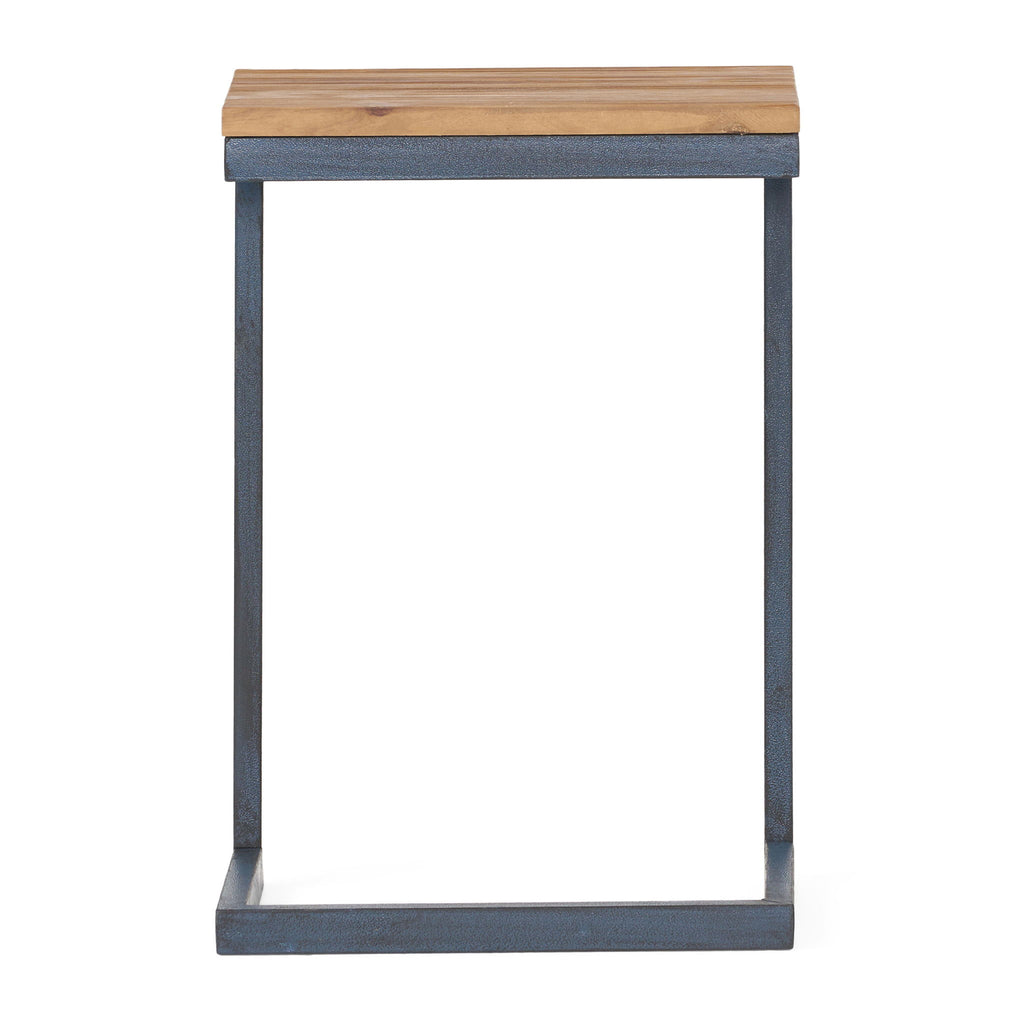 C Shaped End Table With Iron Base And Fir Wood To