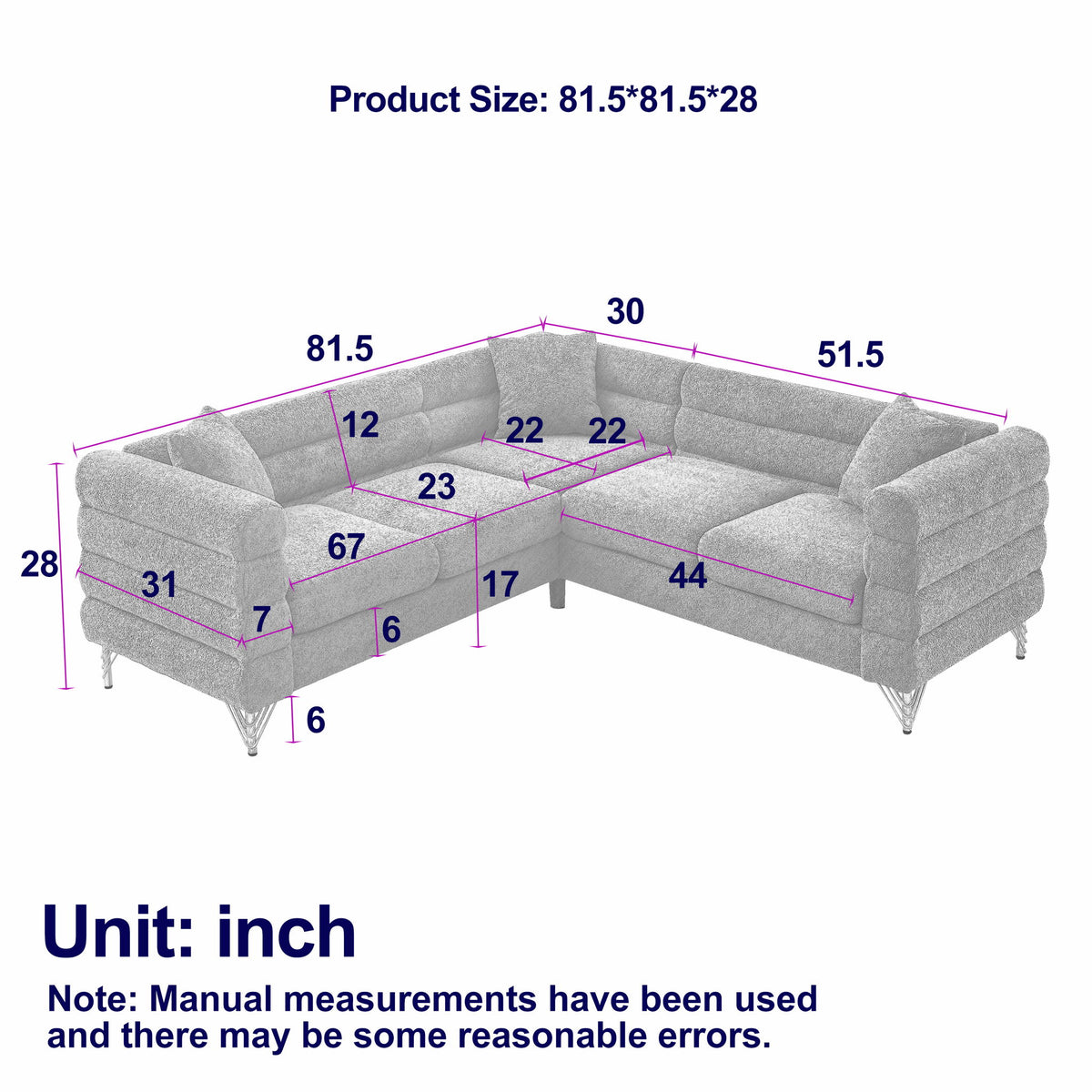Oversized L - Shaped Corner Sofa, 5 Seater Sectional With 3 Cushions, Living Room Furniture - Orange