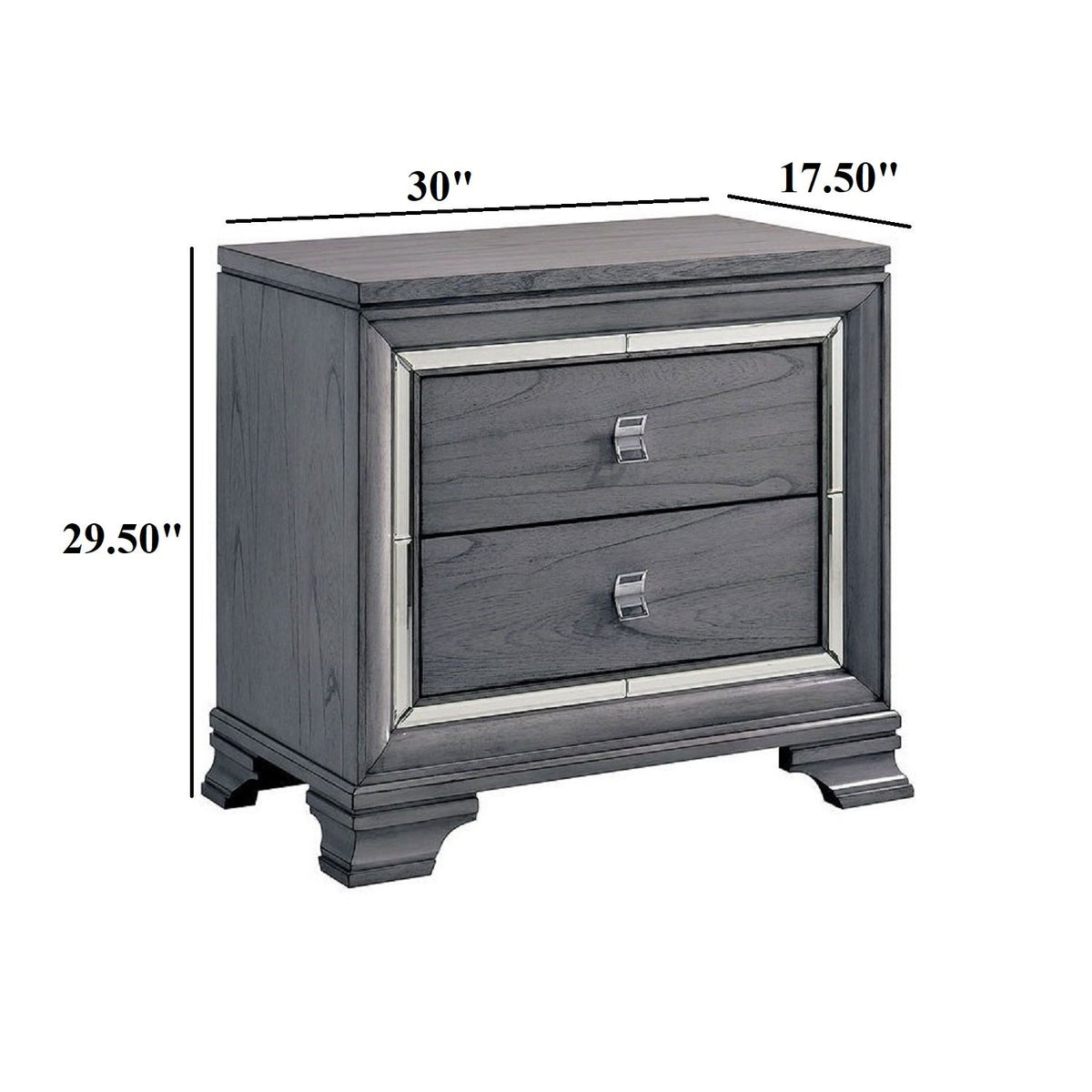Nightstand With Mirror Trim - Light Gray