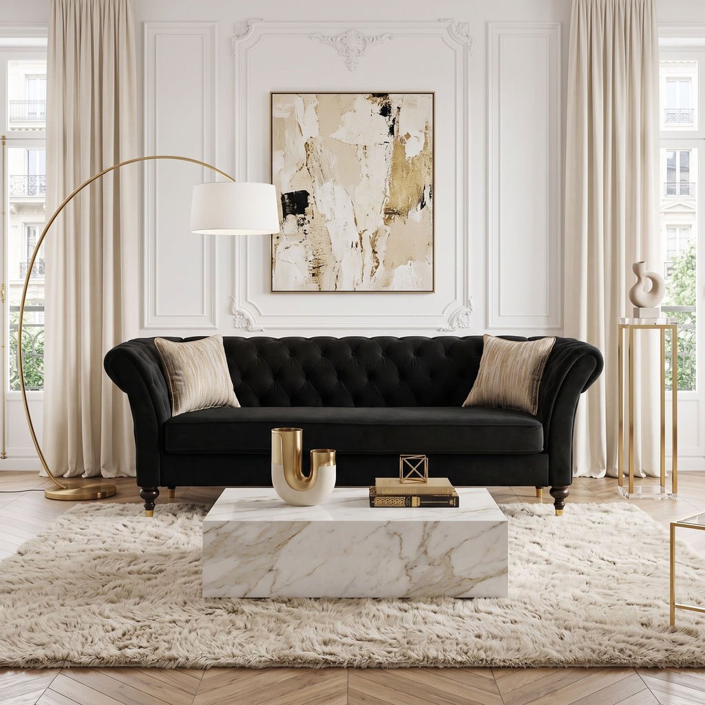 Chesterfield Sofa, 3 Seat Couch With Deep Button Tufted Back, Rolled Arms